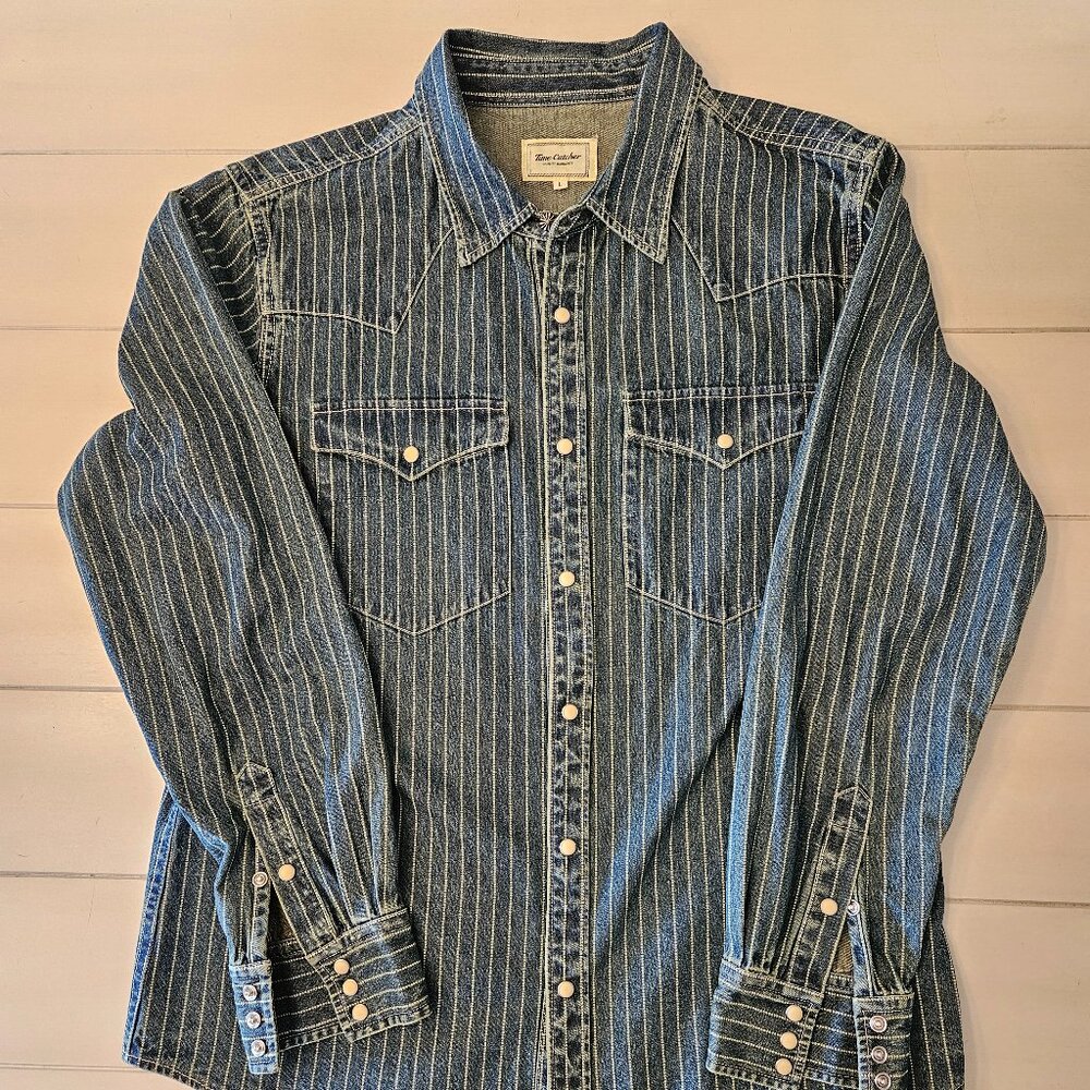 Striped Indigo Western Shirt - Size L